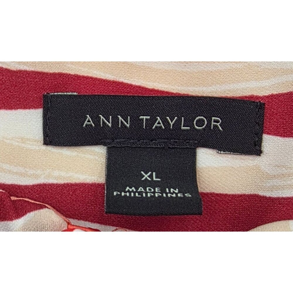 Women's - Ann Taylor Tropical Split Neck Smocked Waist Top, Size XL - Picture 6 of 9